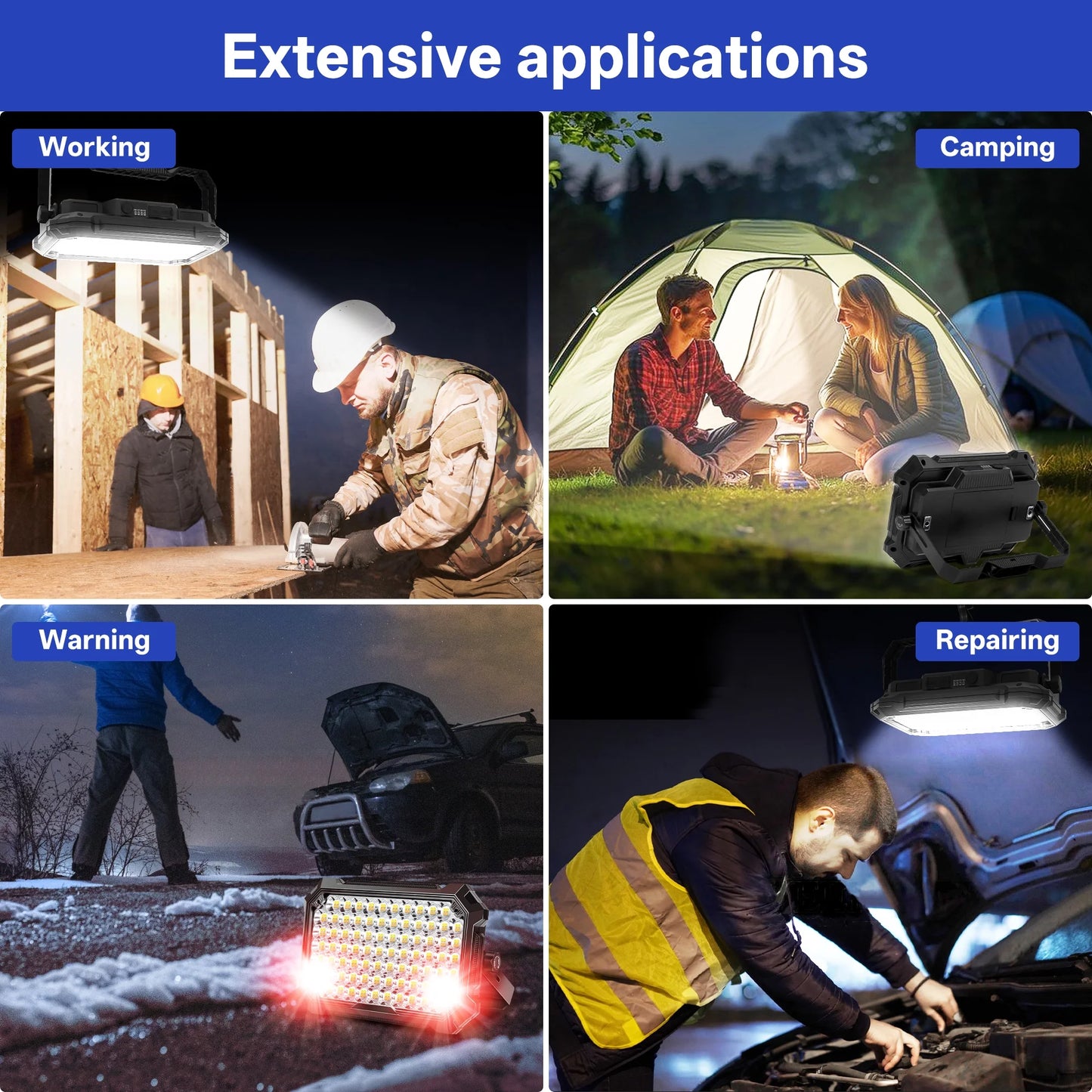 Rechargeable LED Work Light 12000mAh, 10000LM Portable Magnetic Work Light 320 LED, 4 Modes, Adjustable Stand for Mechanics, Camping,Fishing, Car Repair, Tool Gifts for Men Dad Him