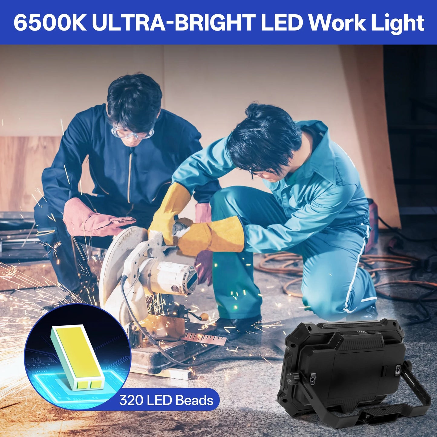 Rechargeable LED Work Light 12000mAh, 10000LM Portable Magnetic Work Light 320 LED, 4 Modes, Adjustable Stand for Mechanics, Camping,Fishing, Car Repair, Tool Gifts for Men Dad Him