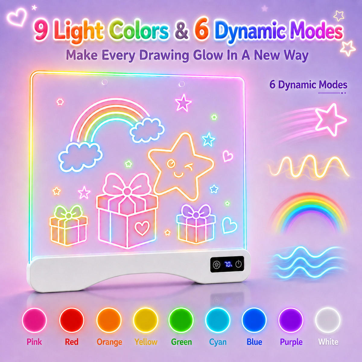 16" Rechargeable LED Drawing Board for Kids, Art Kits Gift for 4-12 Years Old Girls,15 Light Effects,Glow Doodle Tablet, Neon Dry Erase Light up Board with Invisible Stand, 12 Markers & Tracing Book