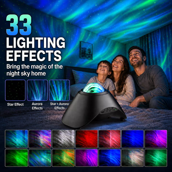 COSJM Galaxy Projector Night Light, Aurora Star Projector with 33 Light Effects, 8 White Noise, Bluetooth Speaker and Remote Control for Bedroom, Gaming Room and Parties, Gift for Kids and Adults