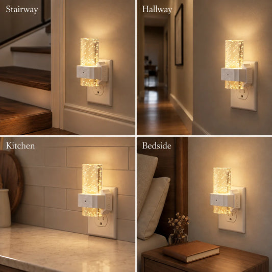 COSJM Night Lights Plug into Wall, Dimmable LED Night Light with Dusk to Dawn Sensor, 7 Color & Rgb Modes, Bubble Design for Hallway Bathroom，2 Pack