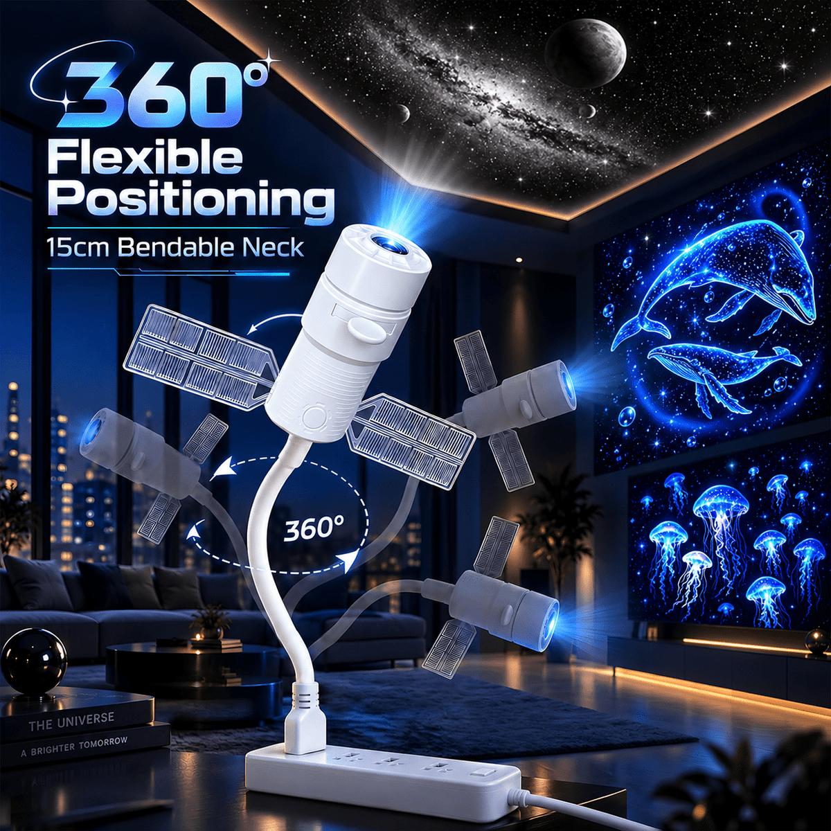 Lumdark Star Projector Night Light, 2-in-1 Projection Lamp with 30/60/90 Min Timer, 360° Flexible USB Gooseneck, Replaceable Projection Films