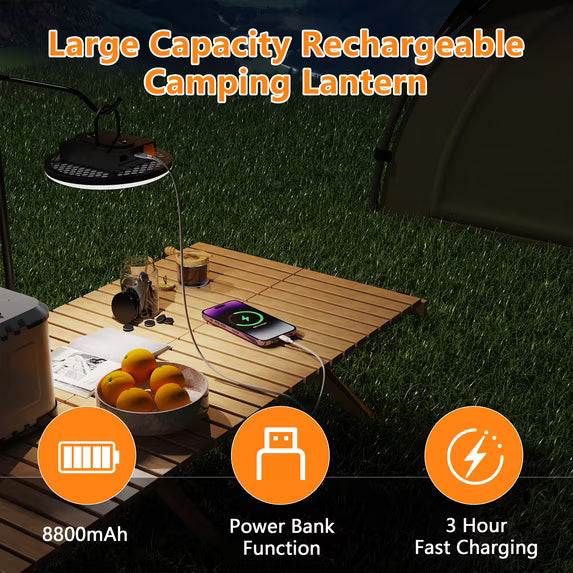 8800mAh LED Camping Lantern Rechargeable, 6000LM Portable Tent Light with Magnetic Base & Hook, Power Bank Function, IPX5 Waterproof, Emergency Flood Light for Hurricane, Power Outages Car Repair