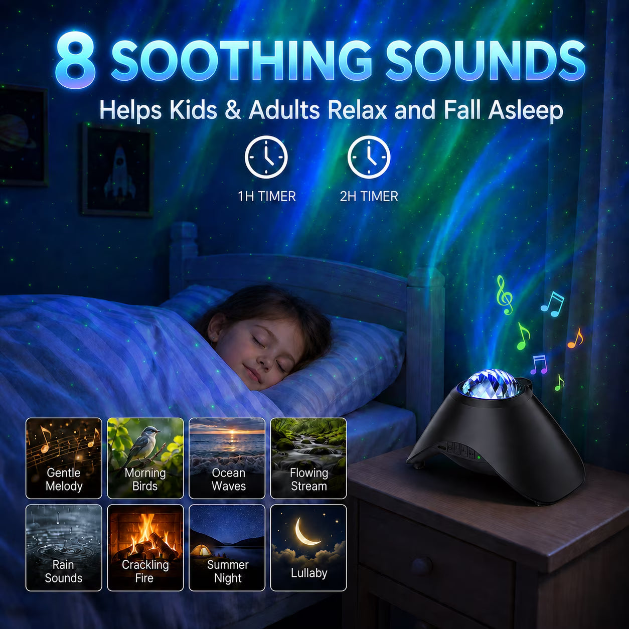 COSJM Galaxy Projector Night Light, Aurora Star Projector with 33 Light Effects, 8 White Noise, Bluetooth Speaker and Remote Control for Bedroom, Gaming Room and Parties, Gift for Kids and Adults