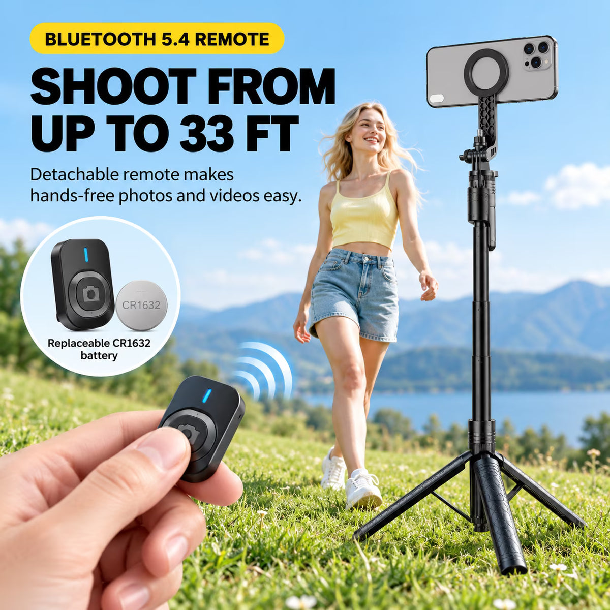 72" Magnetic Tripod for iPhone, Auto-Open Magnetic Selfie Stick Tripod with Bluetooth Remote, Extendable Phone Tripod Stand, 360° Rotating Holder for iPhone & Android