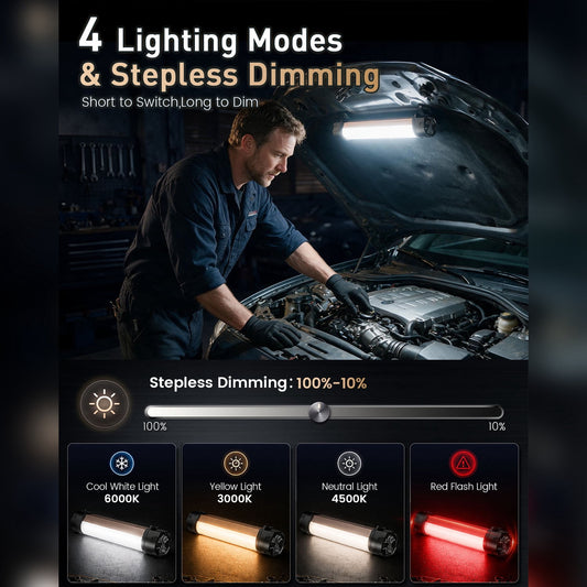 2 Pack Rechargeable Magnetic Light Bar,5200mAh LED Underhood Work Light | 3000K-6000K,4 Modes Red Flash,Dimmable,,Hook & Tripod Hole,Power Outage,Car Repair Workshop Camping,Gift for Men Mechanics