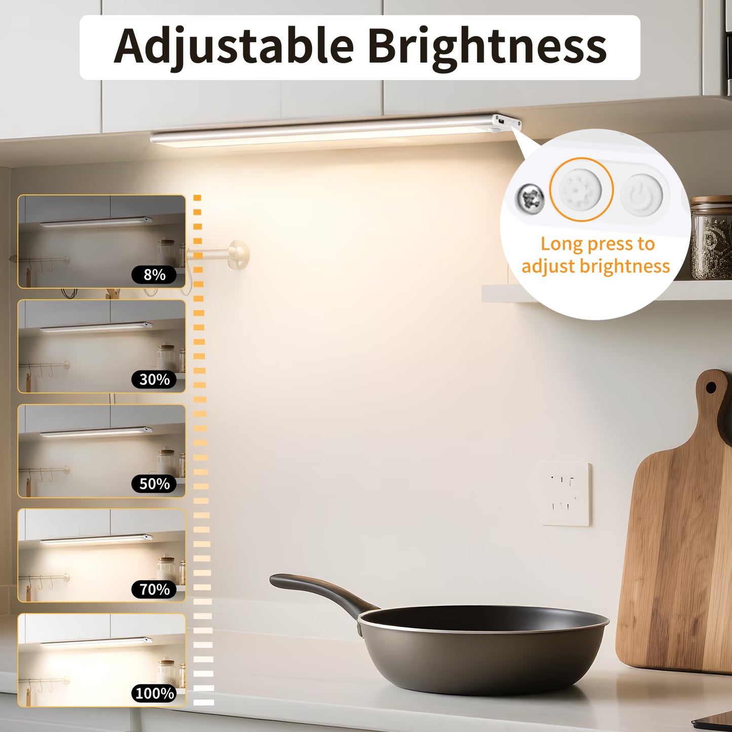 Under Cabinet Lighting, 54 LED Motion Sensor Light Indoor, 3 Color & Stepless Dimmable Closet Lights, Magnetic Under Counter Lights for Kitchen, Stairs, Hallway - 2 Pack