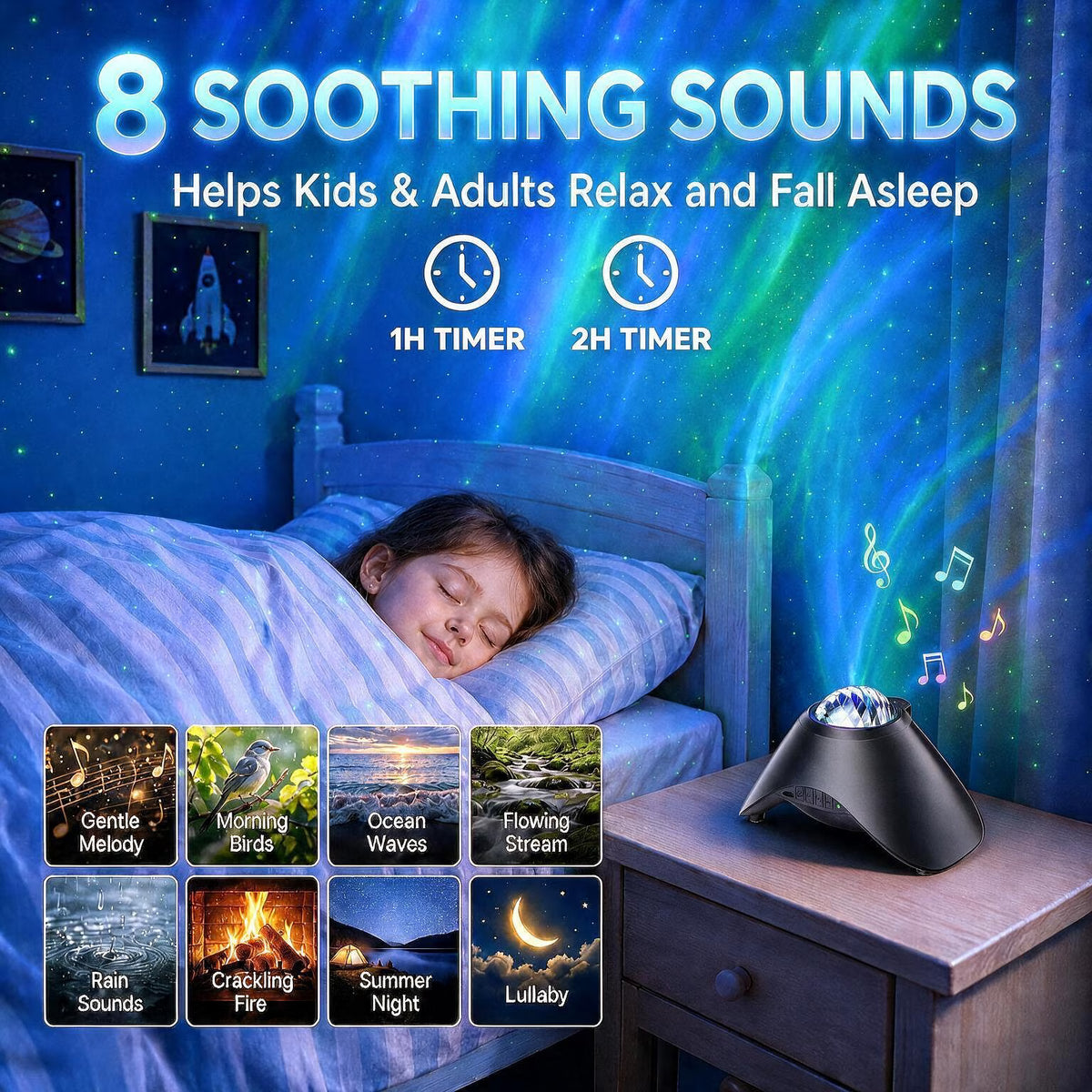 COSJM Galaxy Projector Night Light, Aurora Star Projector with 33 Light Effects, 8 White Noise, Bluetooth Speaker and Remote Control for Bedroom, Gaming Room and Parties, Gift for Kids and Adults