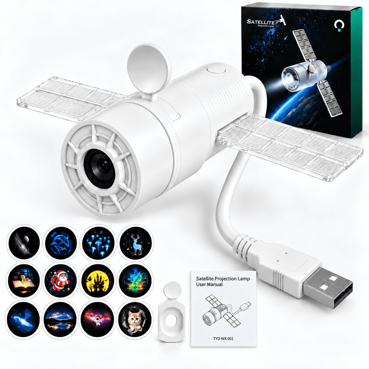 Lumdark Star Projector Night Light, 2-in-1 Projection Lamp with 30/60/90 Min Timer, 360° Flexible USB Gooseneck, Replaceable Projection Films