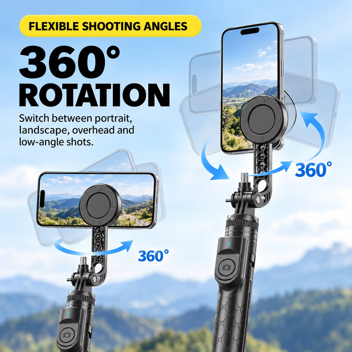 72" Magnetic Tripod for iPhone, Auto-Open Magnetic Selfie Stick Tripod with Bluetooth Remote, Extendable Phone Tripod Stand, 360° Rotating Holder for iPhone & Android