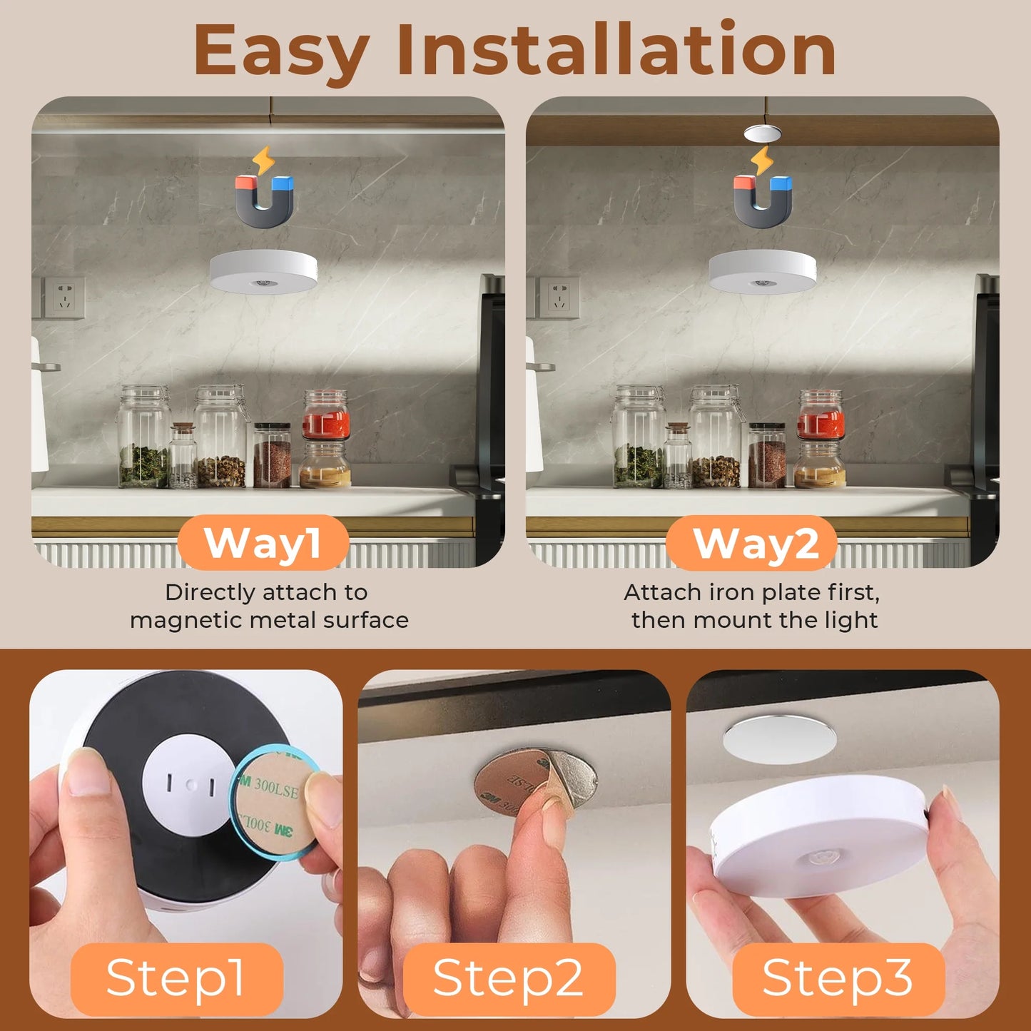 Led Puck Lights with Remote, 1000mAh Rechargeable Under Cabinet Lights with Motion Sensor, 3 Color Temps & 12 RGB Colors, Dimmable Magnetic Stick-On Lights for Kitchen Closet Stairs, 2-Pack