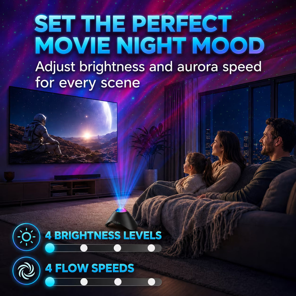 COSJM Galaxy Projector Night Light, Aurora Star Projector with 33 Light Effects, 8 White Noise, Bluetooth Speaker and Remote Control for Bedroom, Gaming Room and Parties, Gift for Kids and Adults
