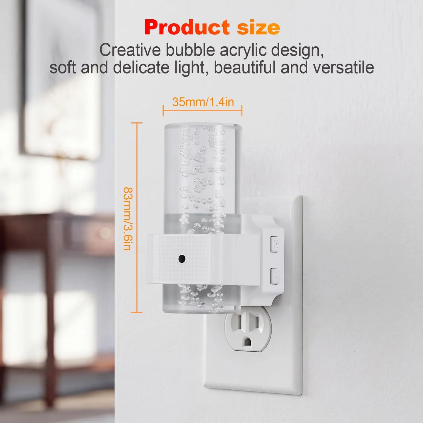 COSJM Night Lights Plug into Wall, Dimmable LED Night Light with Dusk to Dawn Sensor, 7 Color & Rgb Modes, Bubble Design for Hallway Bathroom，2 Pack