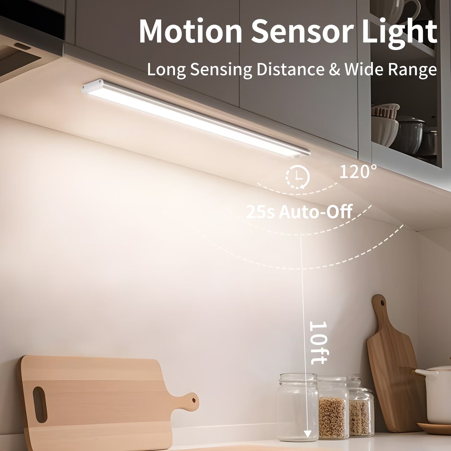 Under Cabinet Lighting, 54 LED Motion Sensor Light Indoor, 3 Color & Stepless Dimmable Closet Lights, Magnetic Under Counter Lights for Kitchen, Stairs, Hallway - 2 Pack