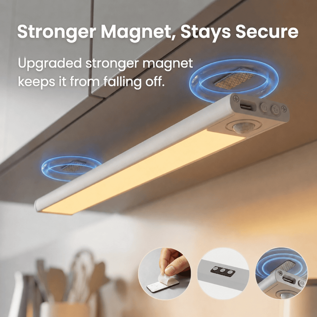 16-Inch Under Cabinet Lighting, 2 Pack Rechargeable Motion Sensor Light Indoor with 3 Color Temps & Stepless Dimming, Wireless Magnetic Under Counter Lights for Kitchen, Shelf, Closet, Bathroom