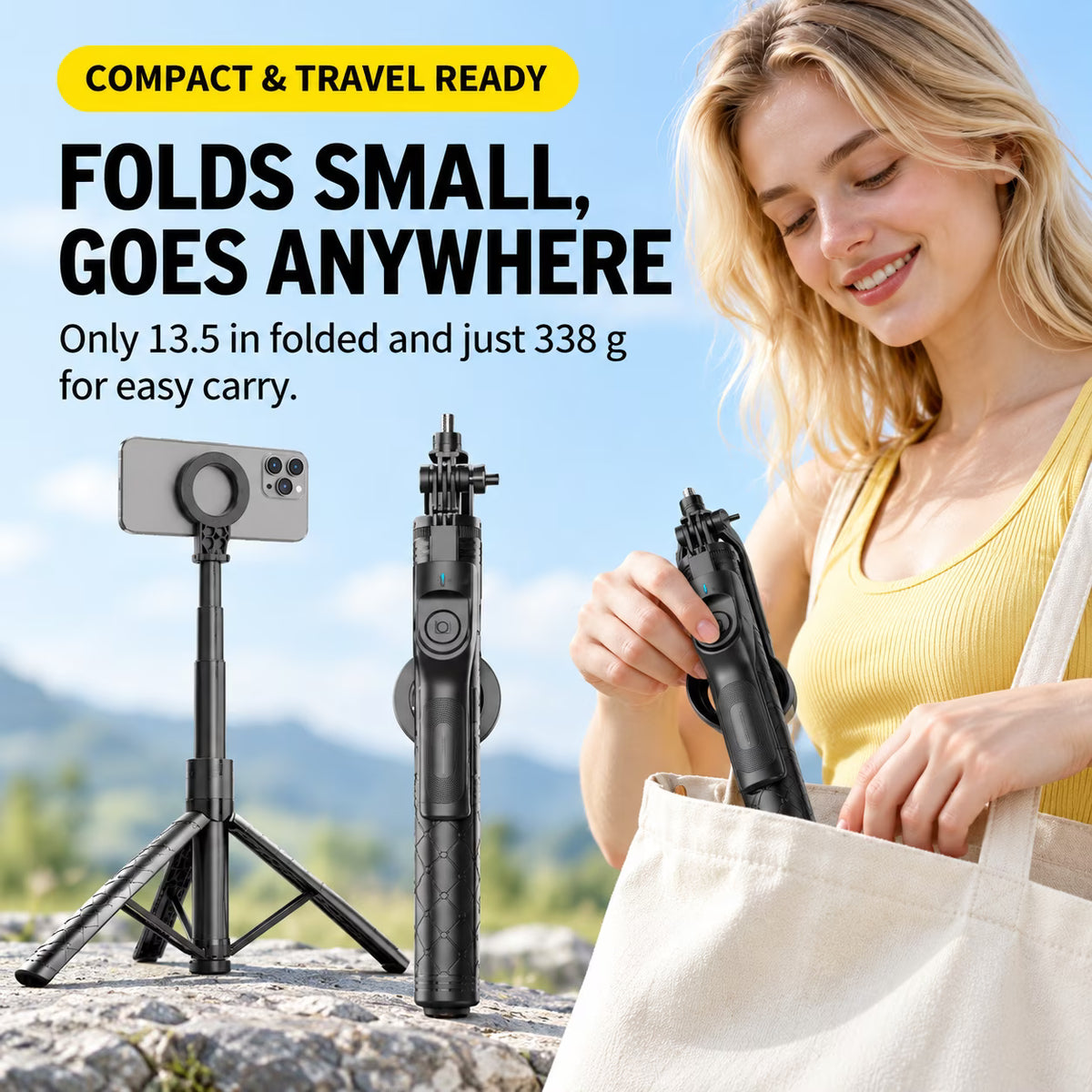 72" Magnetic Tripod for iPhone, Auto-Open Magnetic Selfie Stick Tripod with Bluetooth Remote, Extendable Phone Tripod Stand, 360° Rotating Holder for iPhone & Android