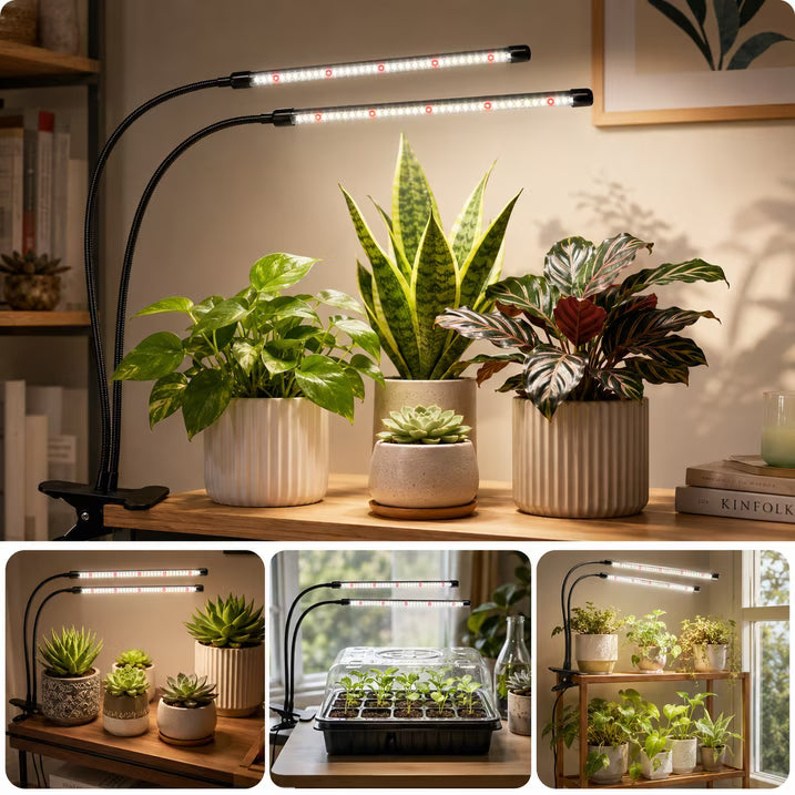 COSJM Grow Lights for Indoor Plants, 84 LEDs Full Spectrum White Red Clip Plant Growing Lamp with 3/9/12H Auto Timer, 10 Dimmable Levels, 3 Switch Modes, Flexible Gooseneck