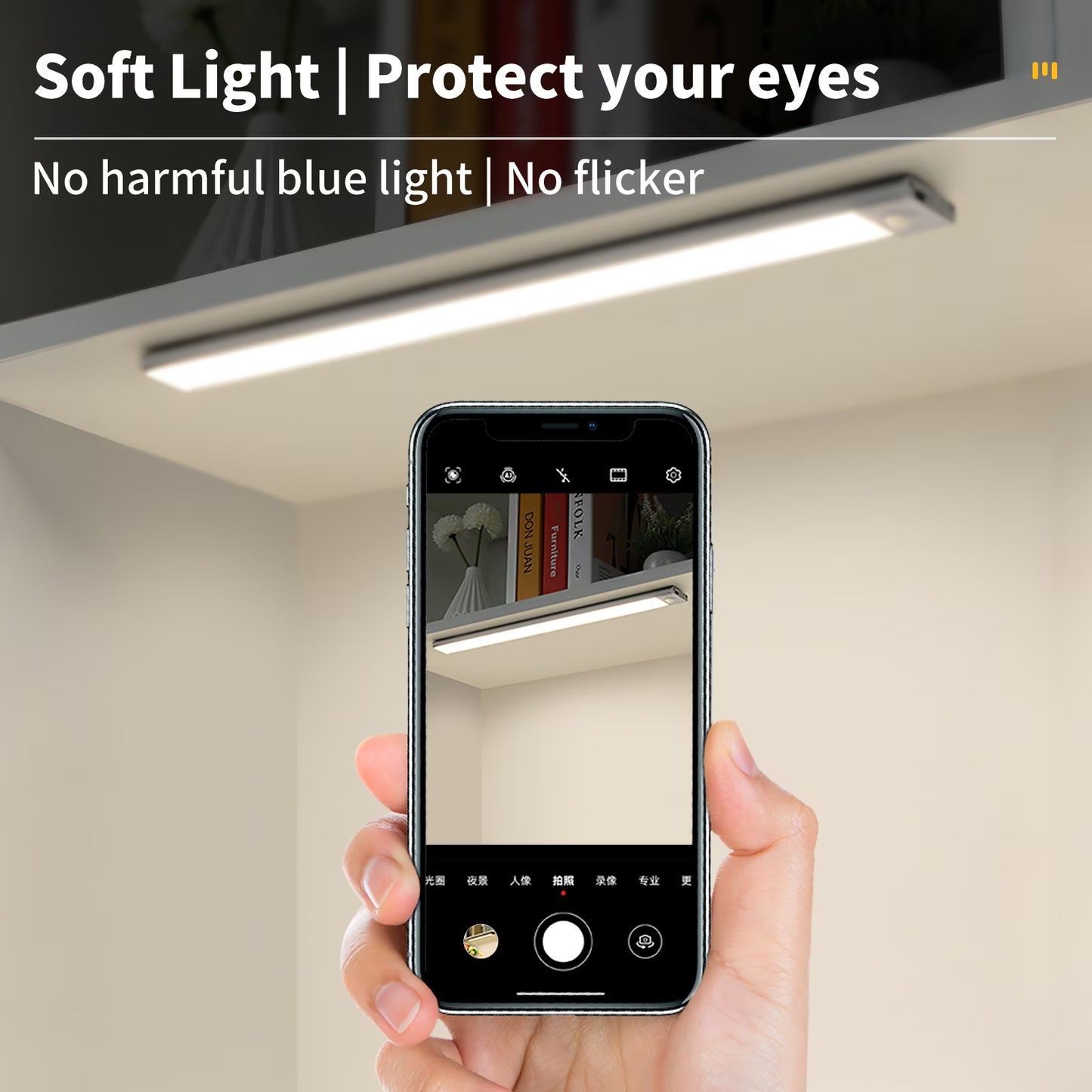 Under Cabinet Lighting, 54 LED Motion Sensor Light Indoor, 3 Color & Stepless Dimmable Closet Lights, Magnetic Under Counter Lights for Kitchen, Stairs, Hallway - 2 Pack