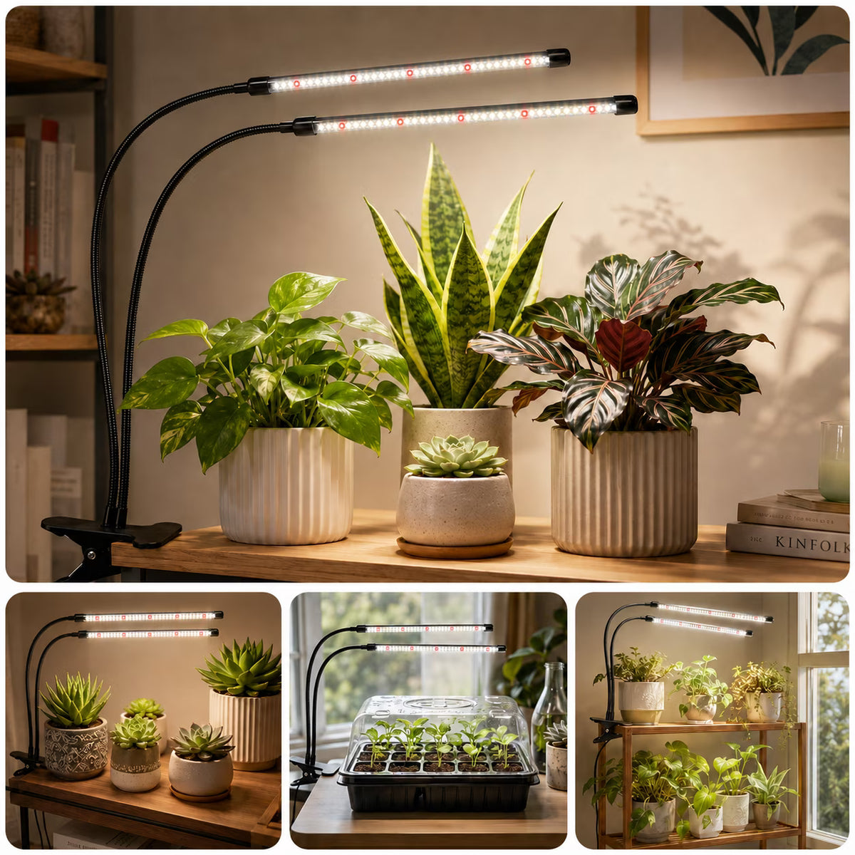 COSJM Grow Lights for Indoor Plants, 84 LEDs Full Spectrum White Red Clip Plant Growing Lamp with 3/9/12H Auto Timer, 10 Dimmable Levels, 3 Switch Modes, Flexible Gooseneck