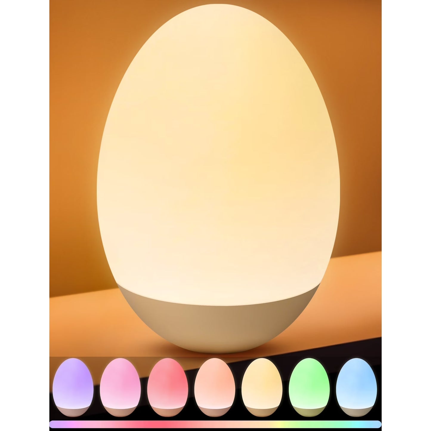 Night Light for Kid, Egg Light for Nursery with 7 RGB Colors Changeable & Stepless Dimming, Rechargeable Breastfeeding Light with 1h Timer & Touch Control, Portable Night Lights for Babies BPA Free