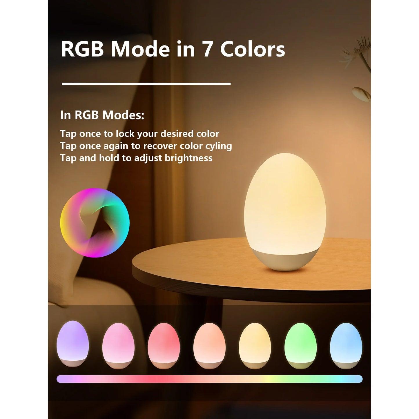 Night Light for Kid, Egg Light for Nursery with 7 RGB Colors Changeable & Stepless Dimming, Rechargeable Breastfeeding Light with 1h Timer & Touch Control, Portable Night Lights for Babies BPA Free