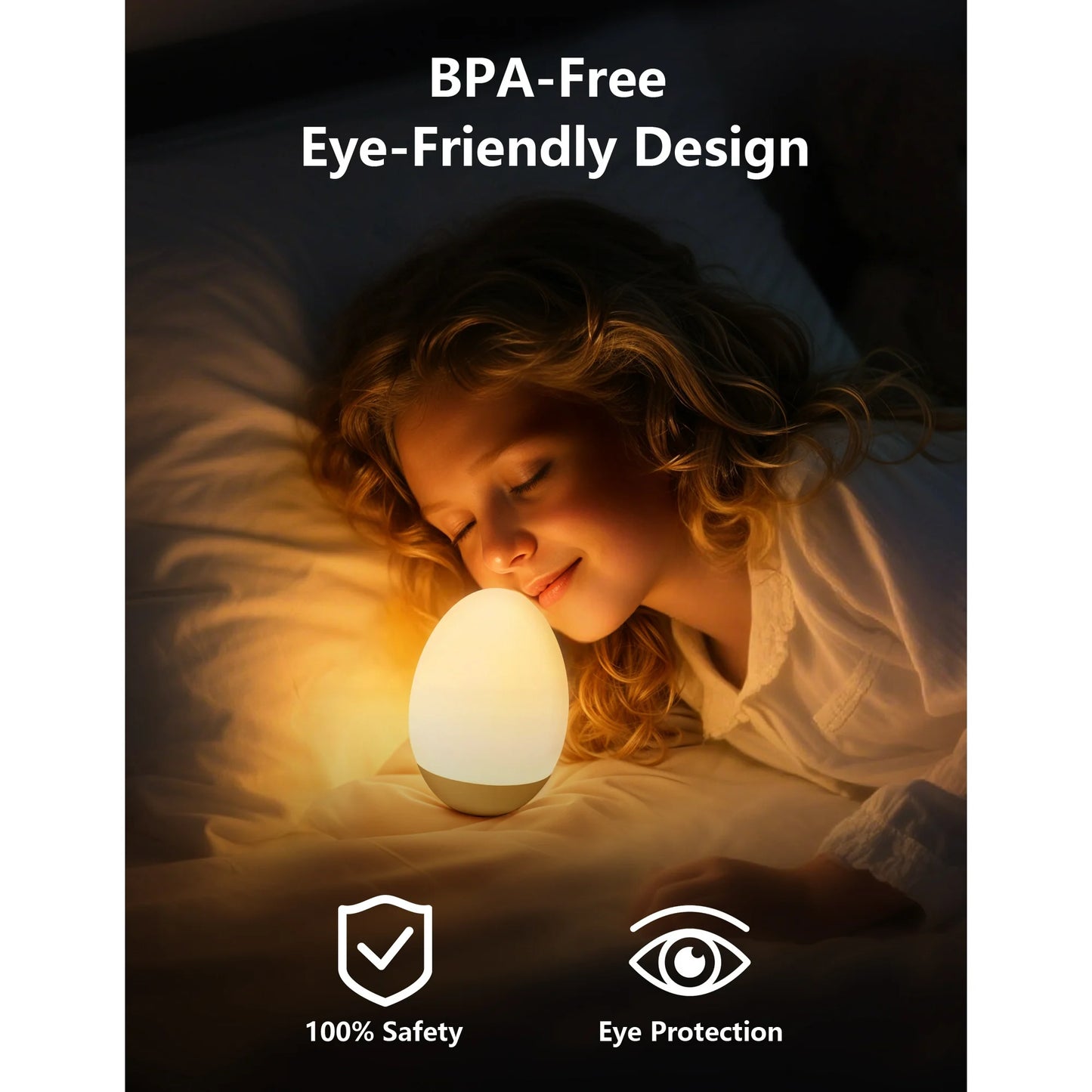 Night Light for Kid, Egg Light for Nursery with 7 RGB Colors Changeable & Stepless Dimming, Rechargeable Breastfeeding Light with 1h Timer & Touch Control, Portable Night Lights for Babies BPA Free