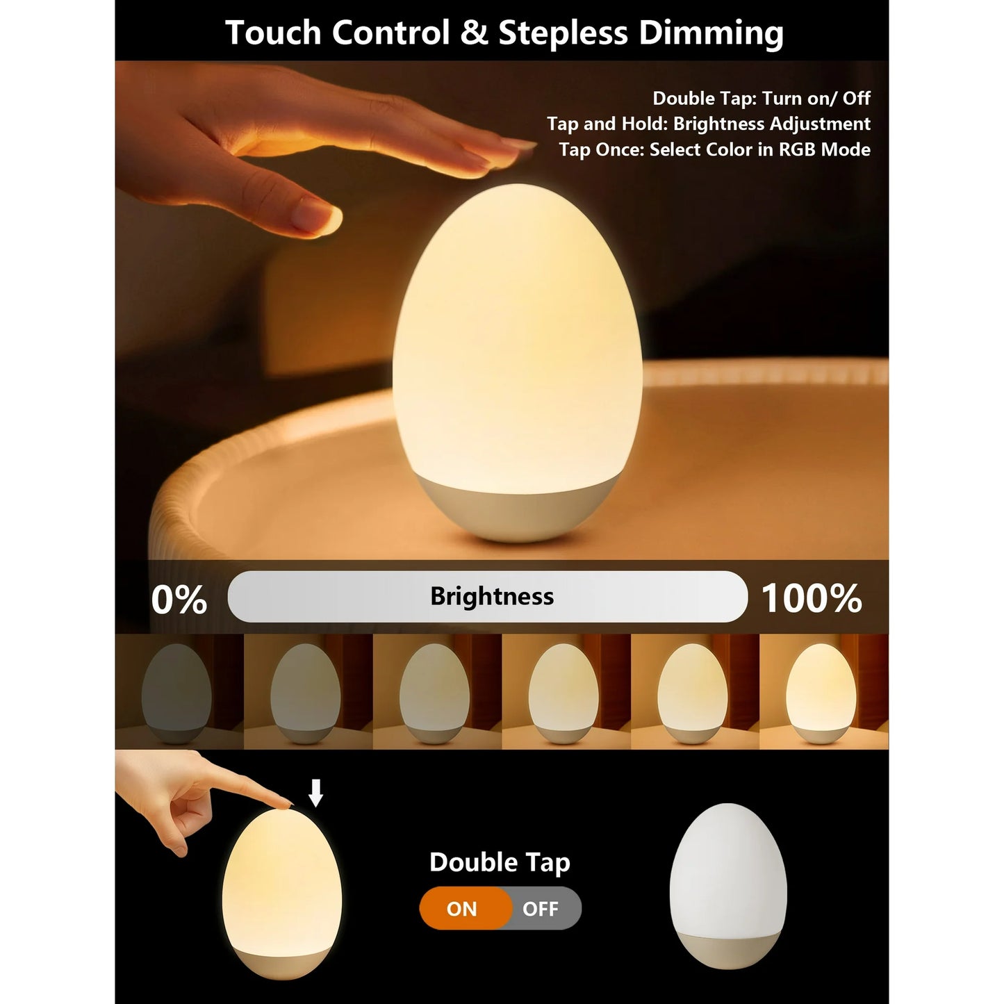 Night Light for Kid, Egg Light for Nursery with 7 RGB Colors Changeable & Stepless Dimming, Rechargeable Breastfeeding Light with 1h Timer & Touch Control, Portable Night Lights for Babies BPA Free