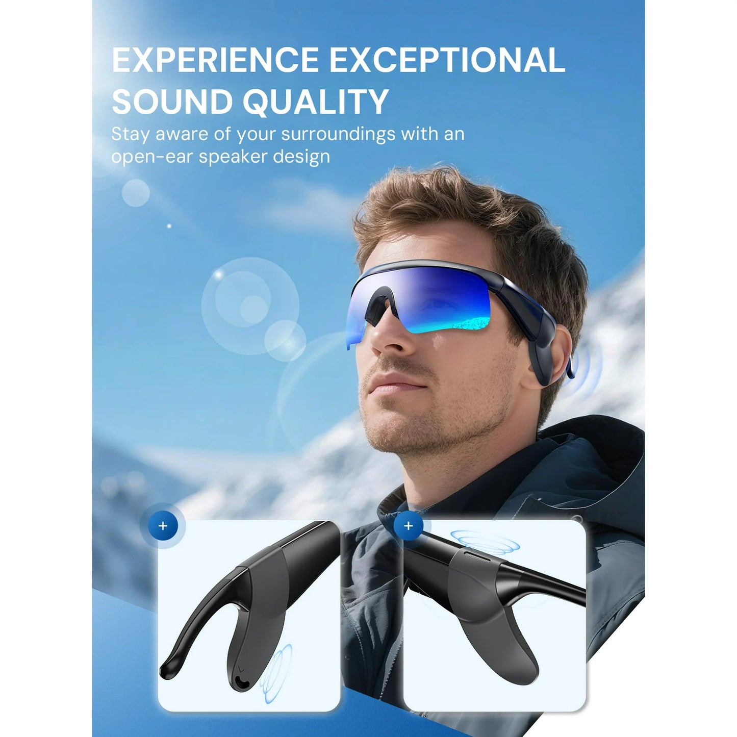 Smart Sunglasses, Bluetooth Cycling Glasses for Men and Women with Built-in Mic, Open-Ear Voice Control, Calling & Music, UV Protection, Magnetic Charging, Running Sunglasses Gifts for Him