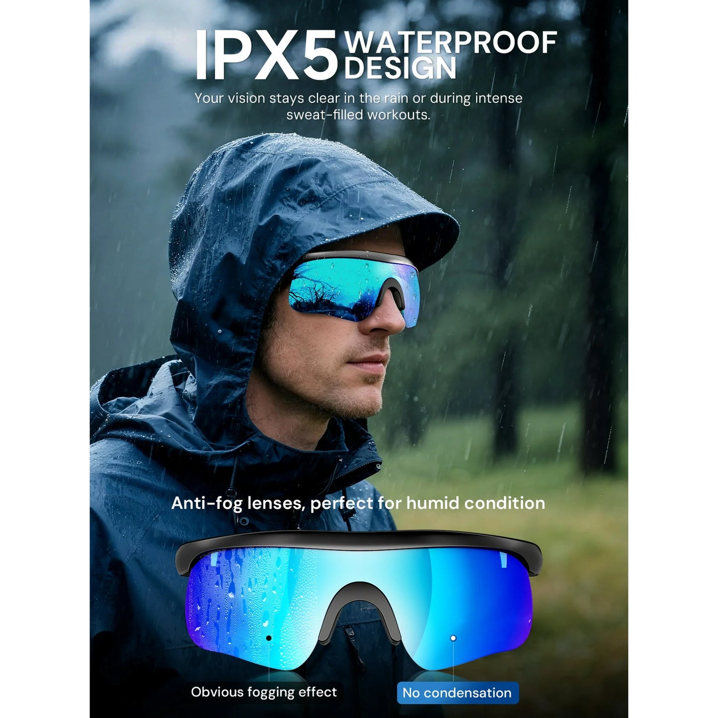 Smart Sunglasses, Bluetooth Cycling Glasses for Men and Women with Built-in Mic, Open-Ear Voice Control, Calling & Music, UV Protection, Magnetic Charging, Running Sunglasses Gifts for Him