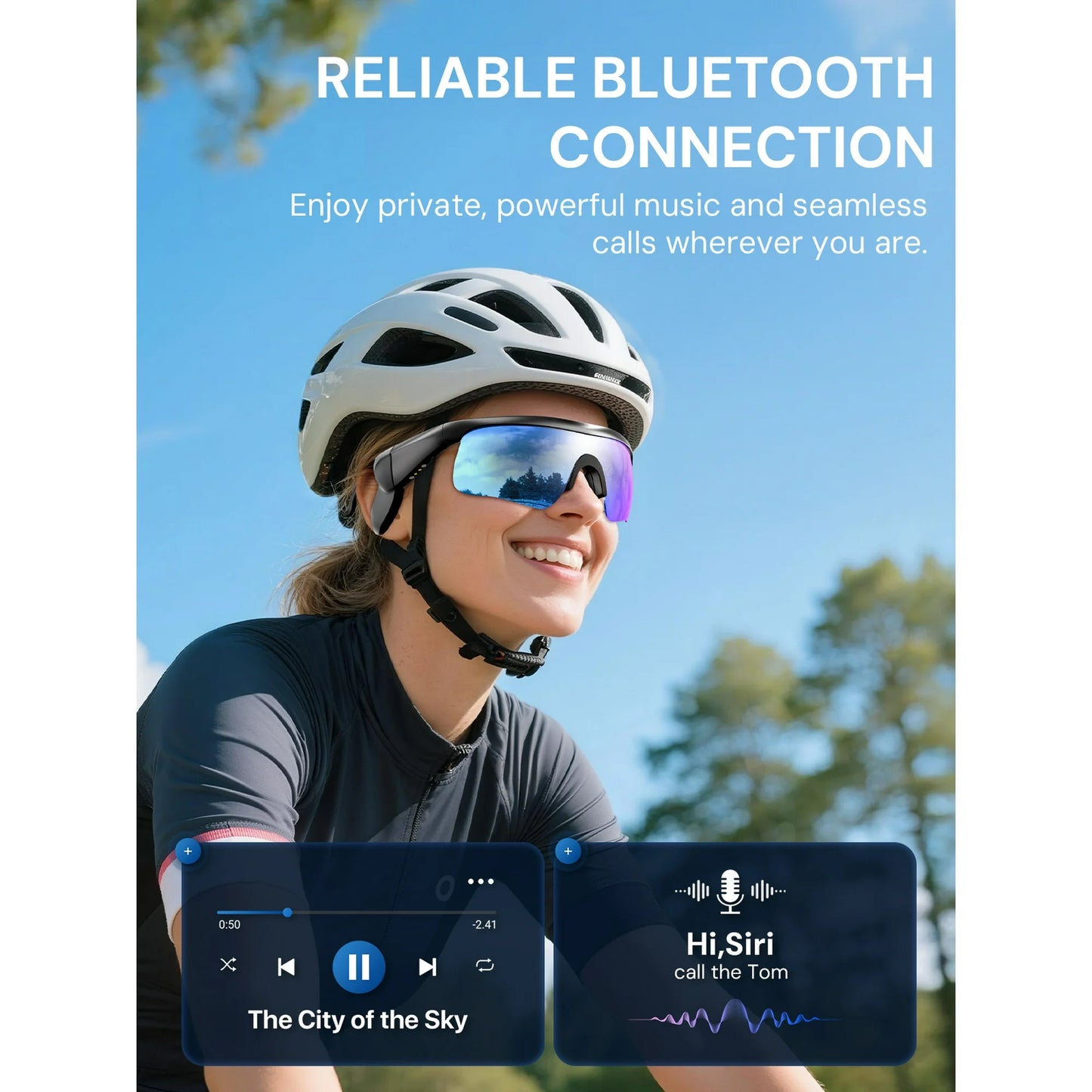 Smart Sunglasses, Bluetooth Cycling Glasses for Men and Women with Built-in Mic, Open-Ear Voice Control, Calling & Music, UV Protection, Magnetic Charging, Running Sunglasses Gifts for Him