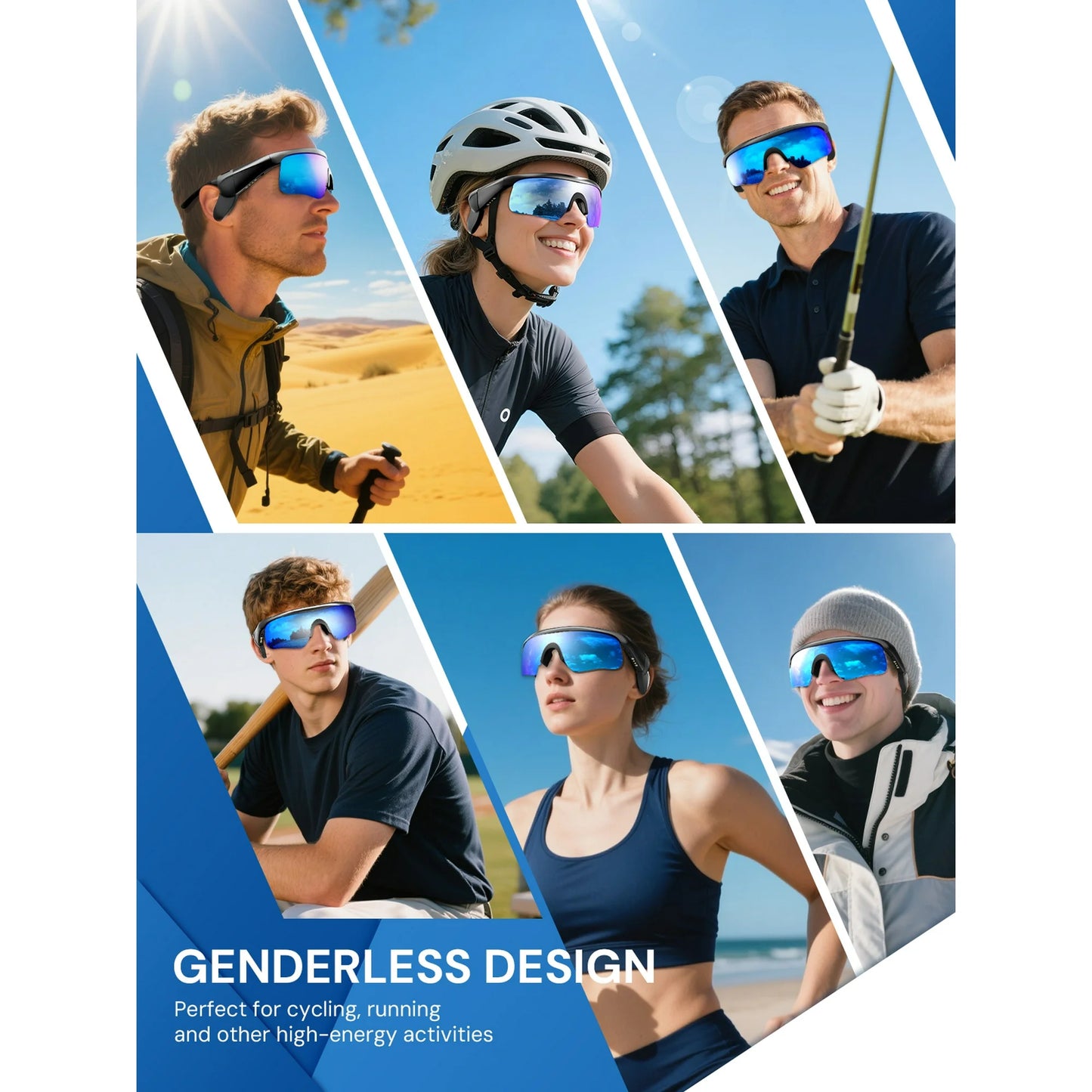 Smart Sunglasses, Bluetooth Cycling Glasses for Men and Women with Built-in Mic, Open-Ear Voice Control, Calling & Music, UV Protection, Magnetic Charging, Running Sunglasses Gifts for Him