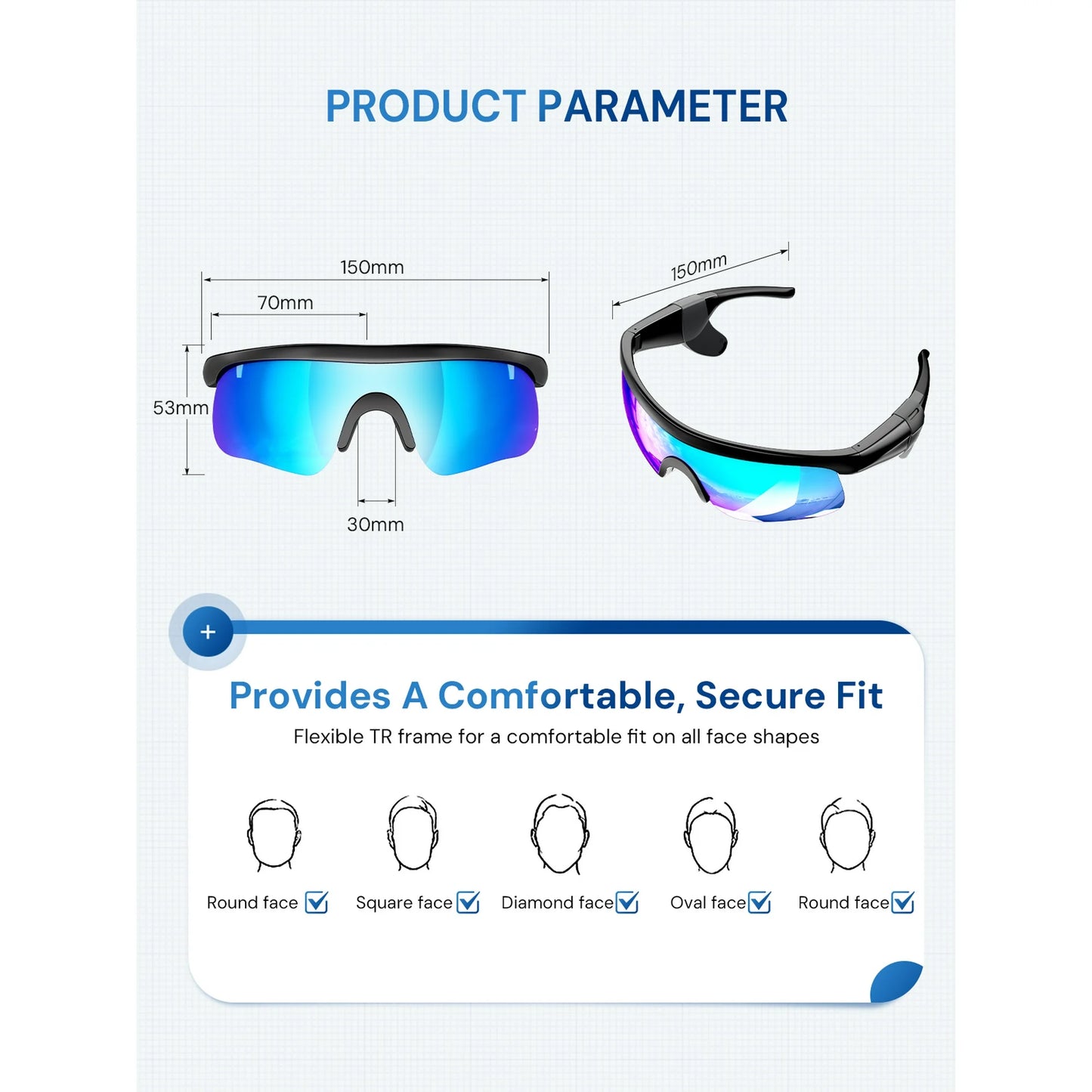 Smart Sunglasses, Bluetooth Cycling Glasses for Men and Women with Built-in Mic, Open-Ear Voice Control, Calling & Music, UV Protection, Magnetic Charging, Running Sunglasses Gifts for Him